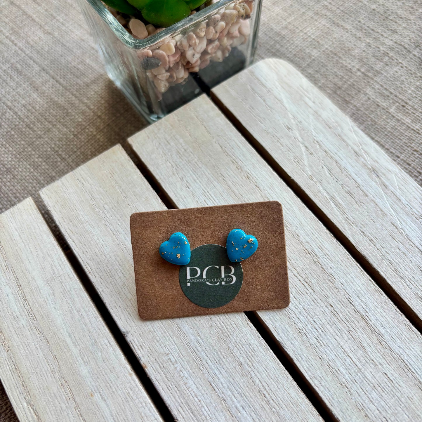 Teal/gold heart studs