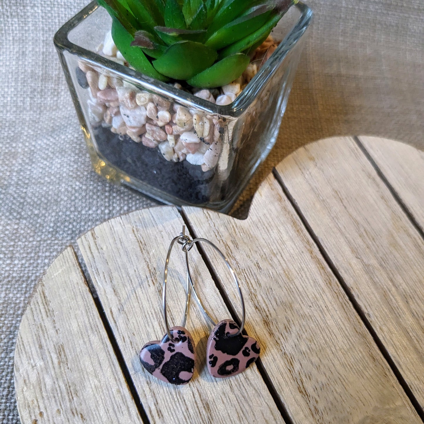 Blush leopard print hoops