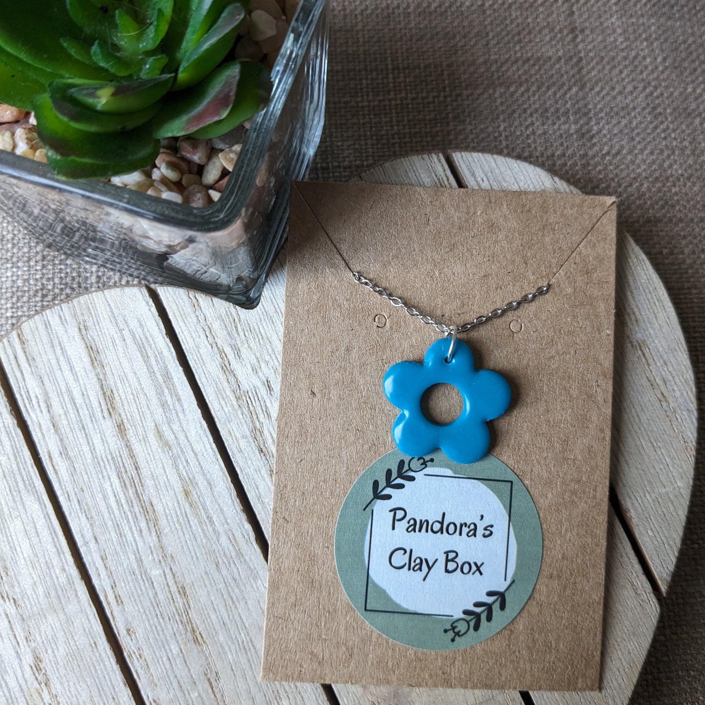 Teal large flower necklace