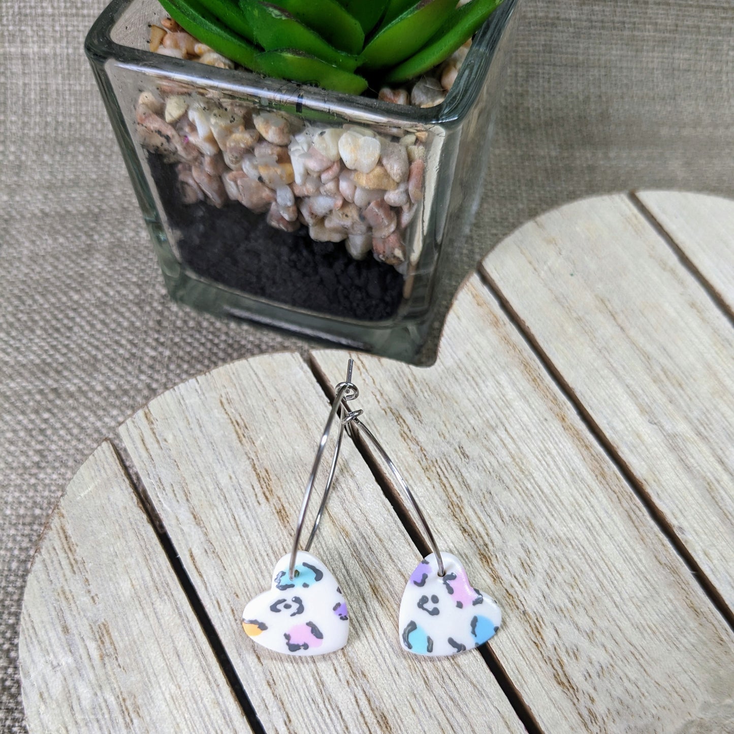 Pastel leopard heart hoops