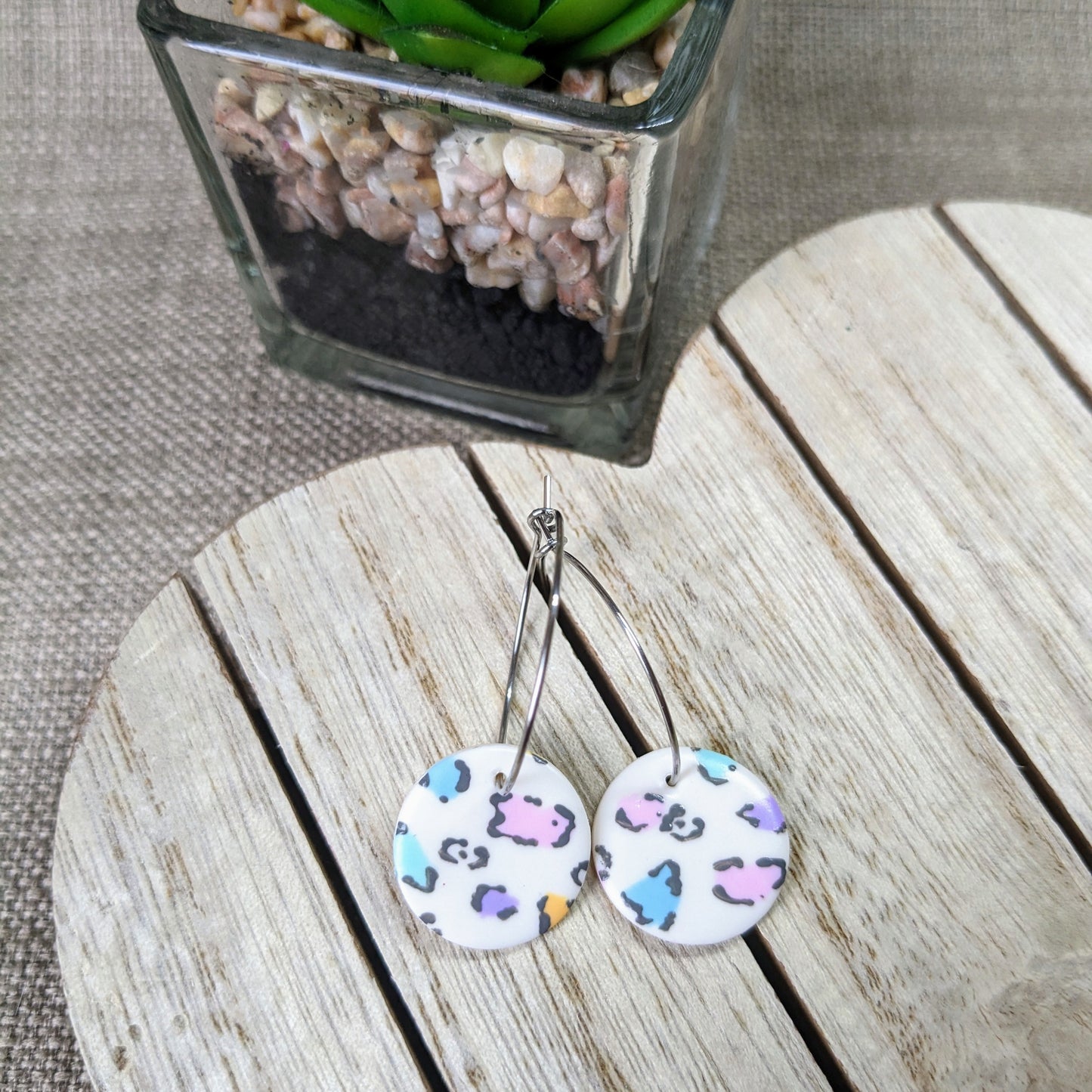 Pastel leopard hoops