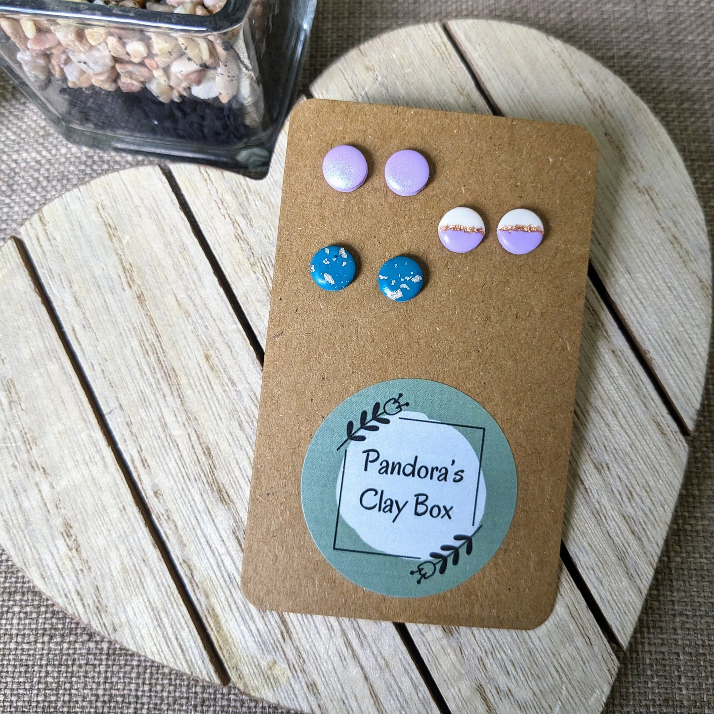 lilac/teal mini trio studs