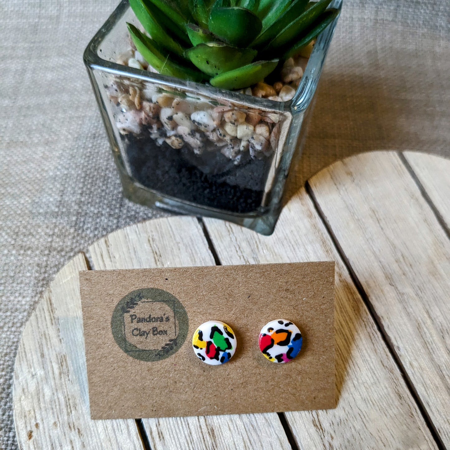 Rainbow leopard round studs