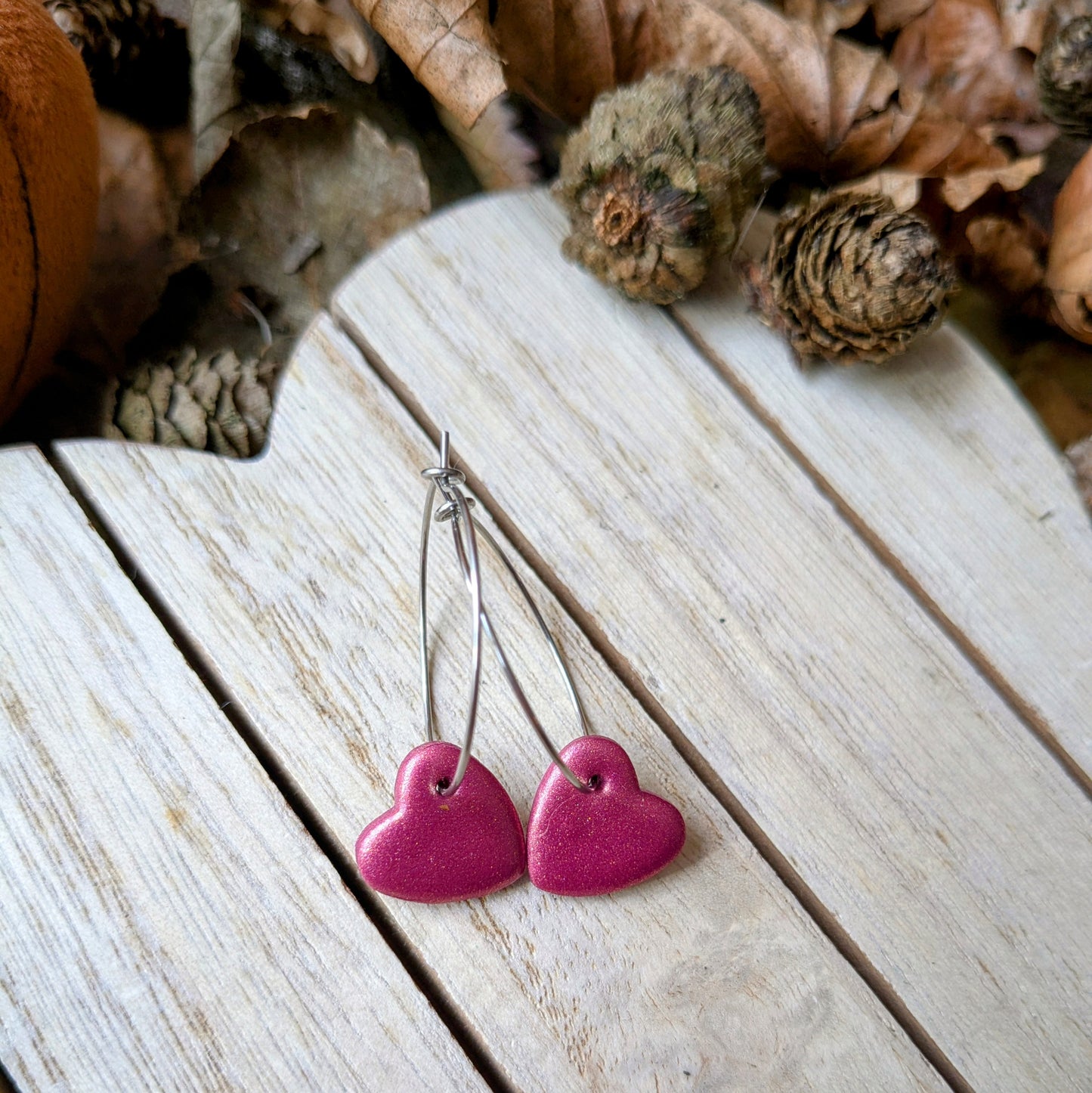 Metallic purple heart hoops