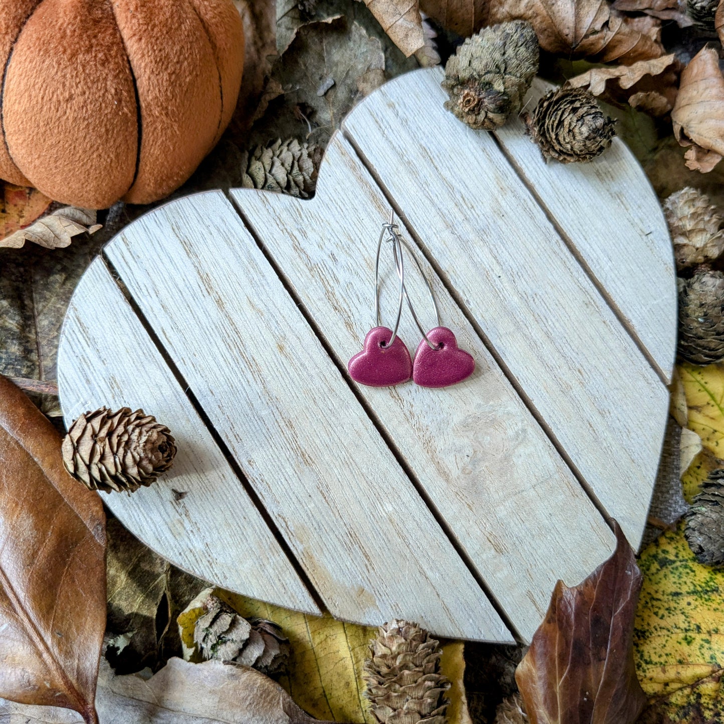 Metallic purple heart hoops