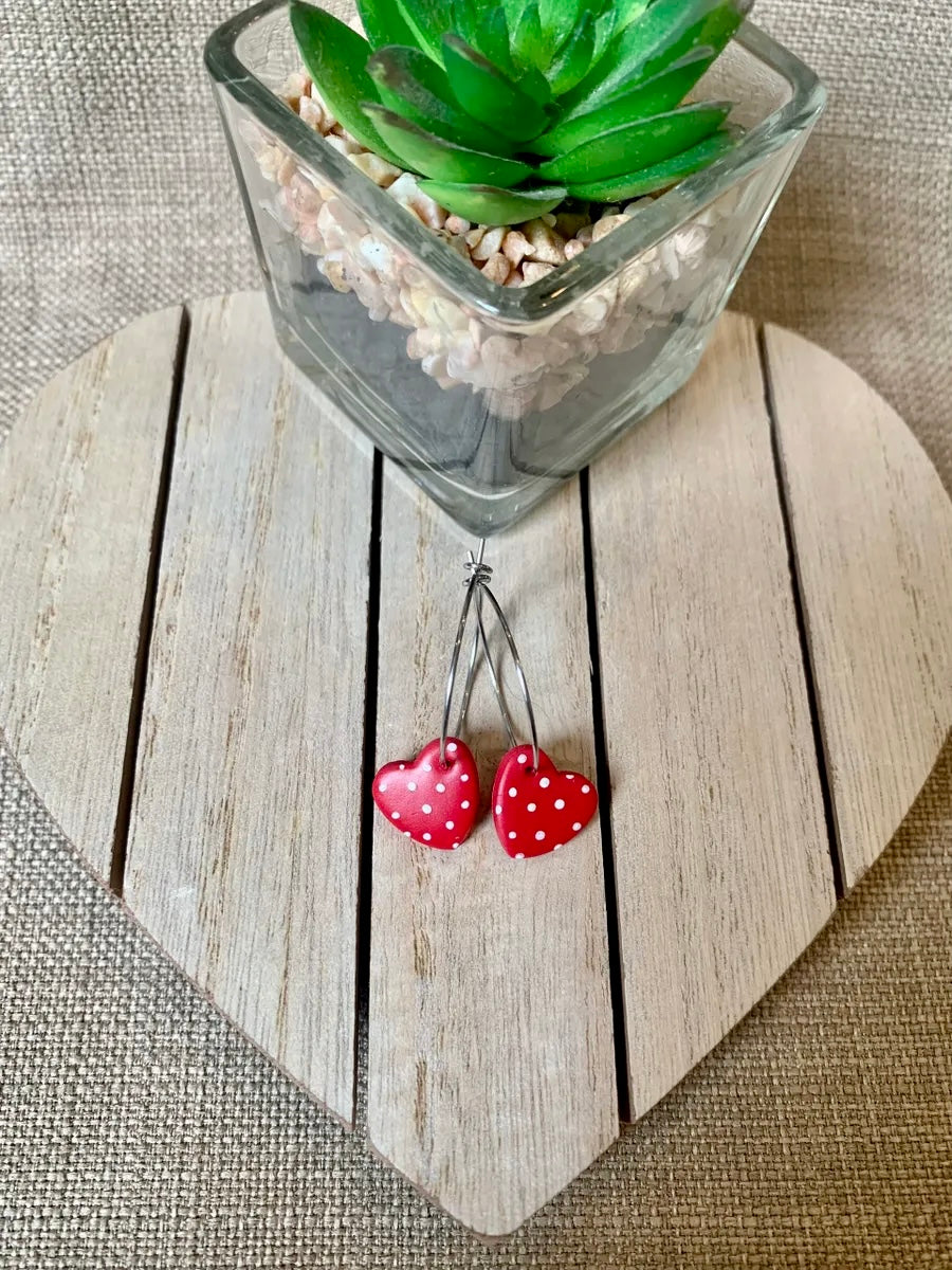 Red polka heart hoops