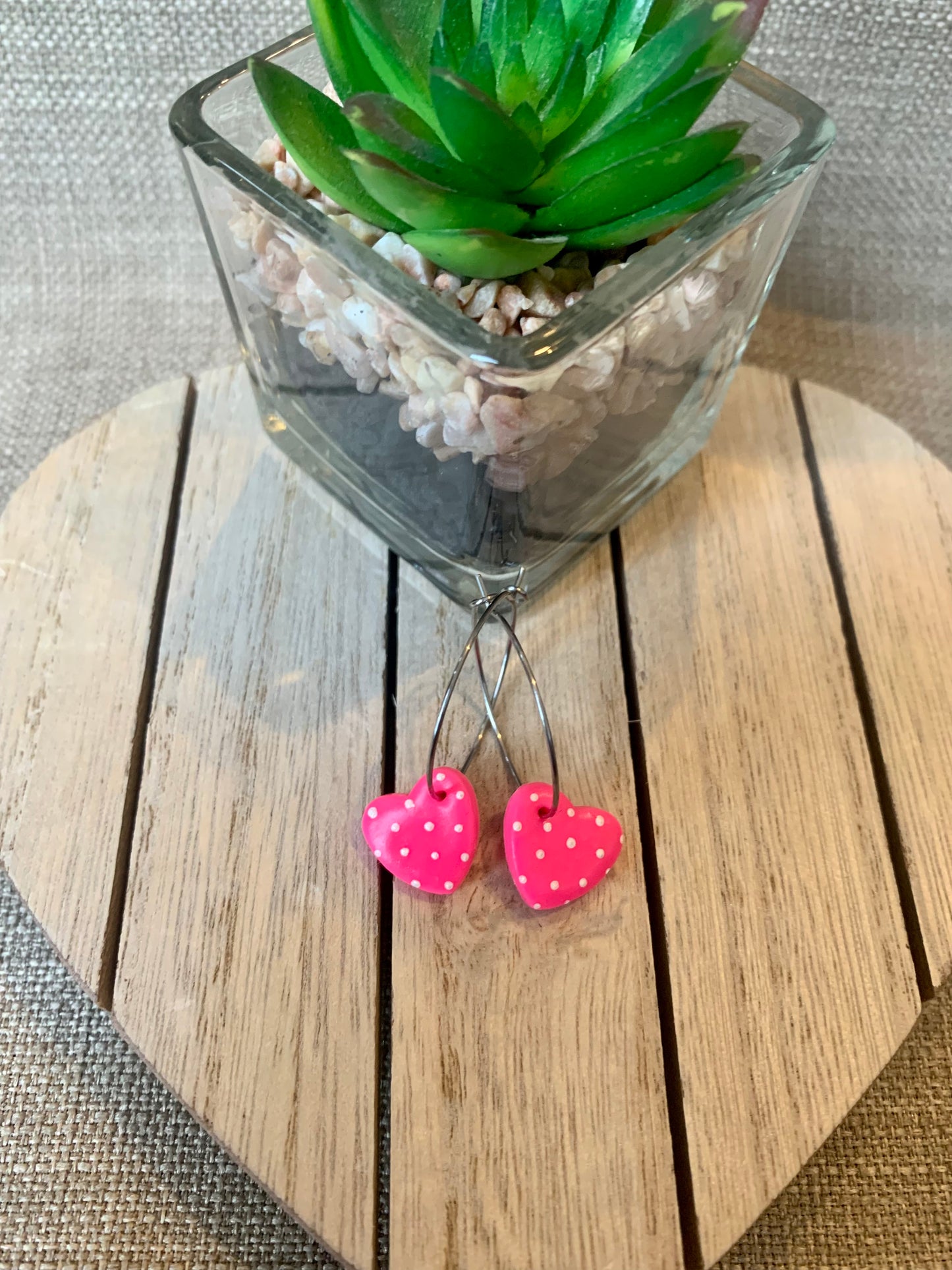 Neon polka heart hoops