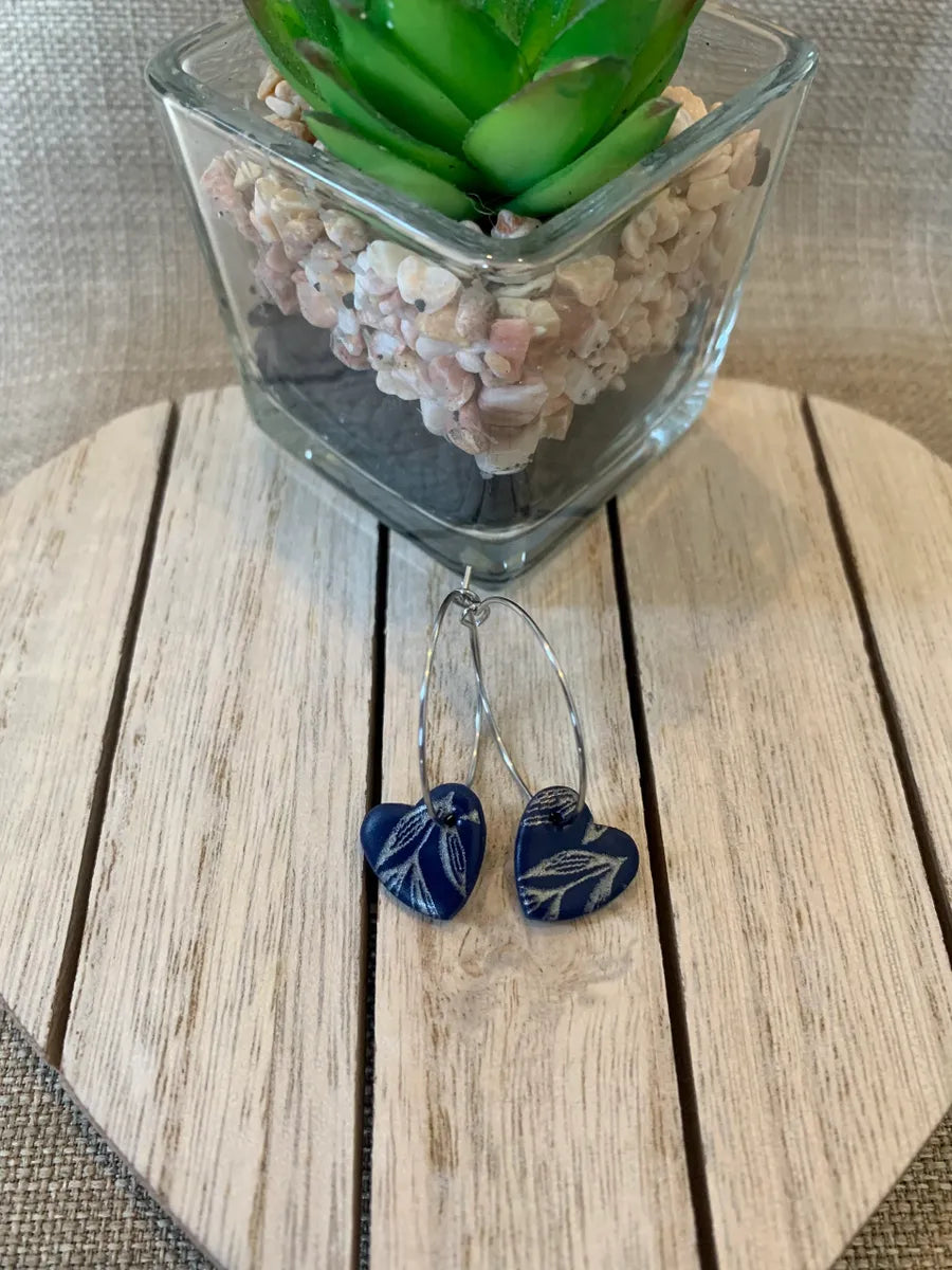 Navy leaf heart hoops
