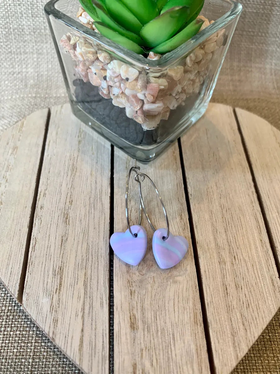 Pastel marble heart hoops