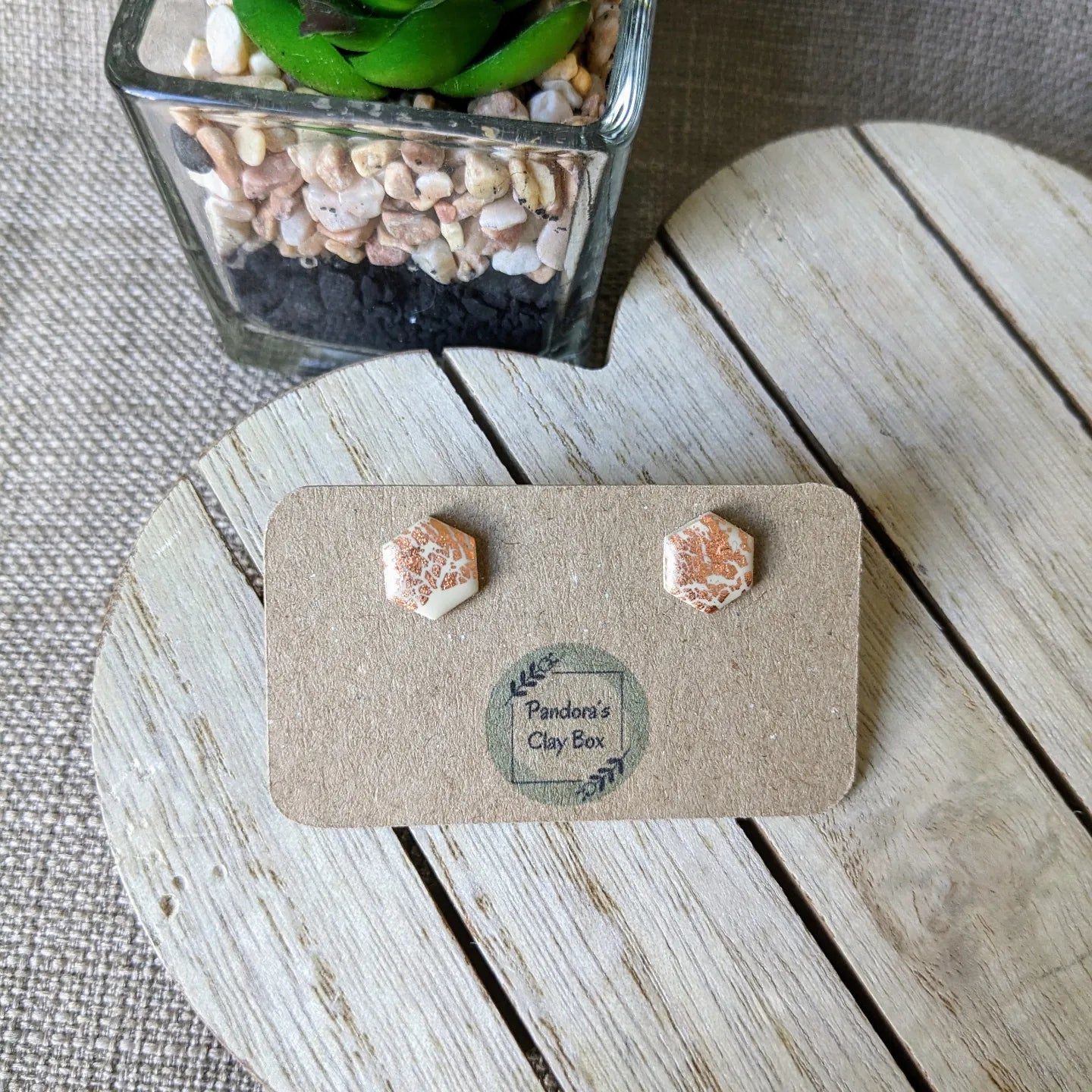 Nude/rose gold hexagon studs