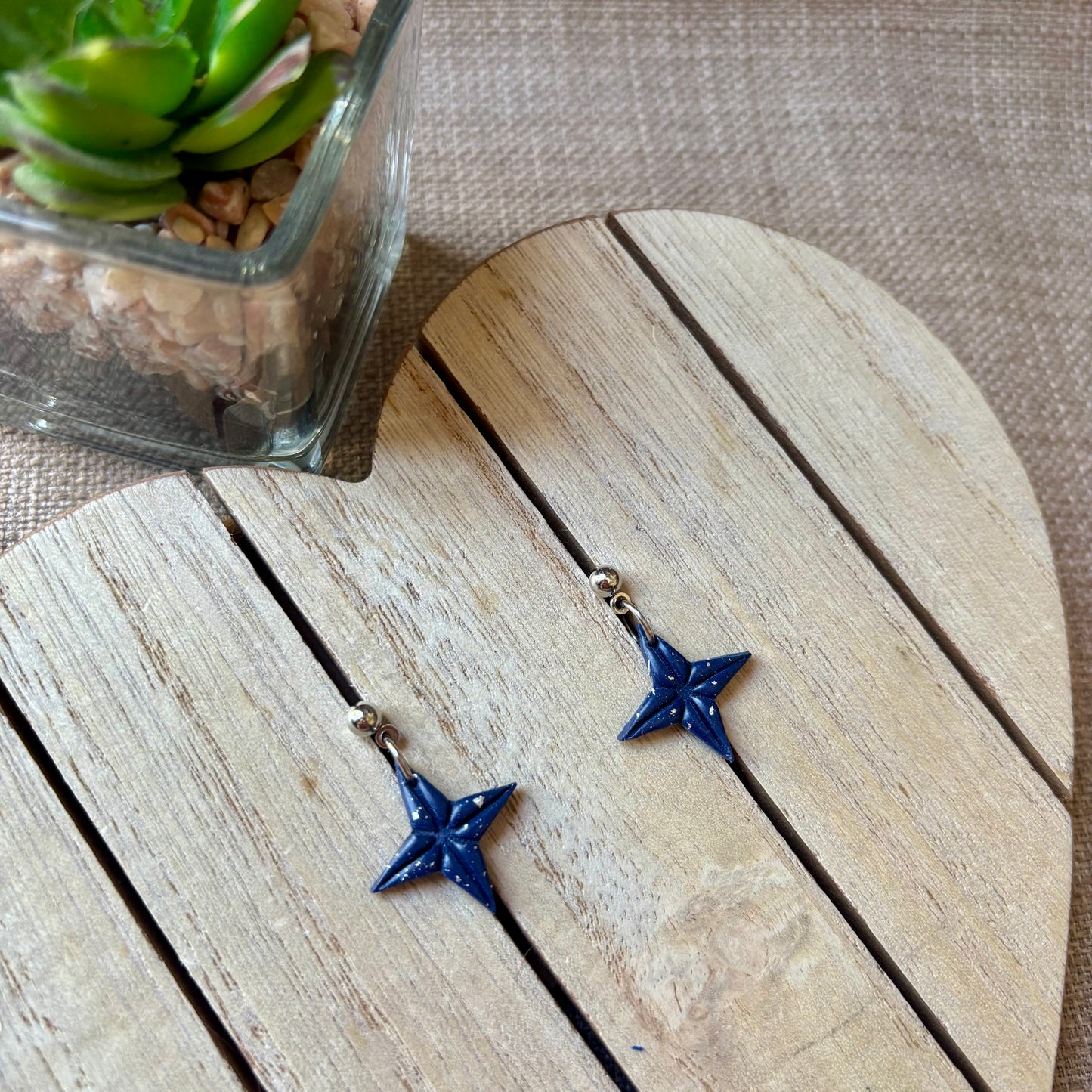 Navy star stud drops