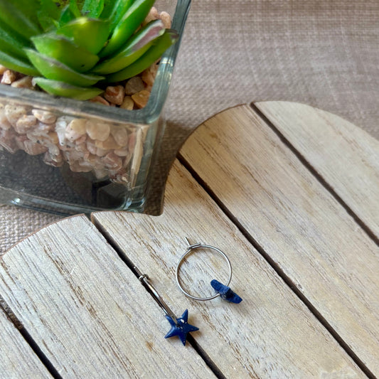 Navy star mini hoops