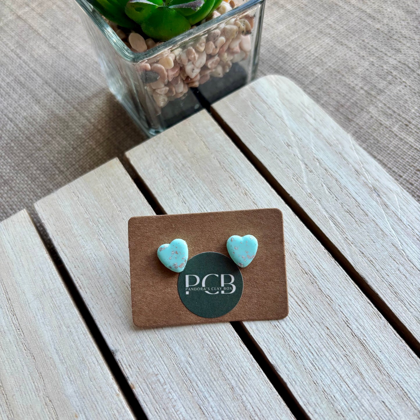 Mint/silver heart studs