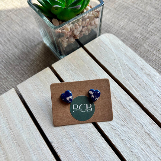 Navy/silver heart studs