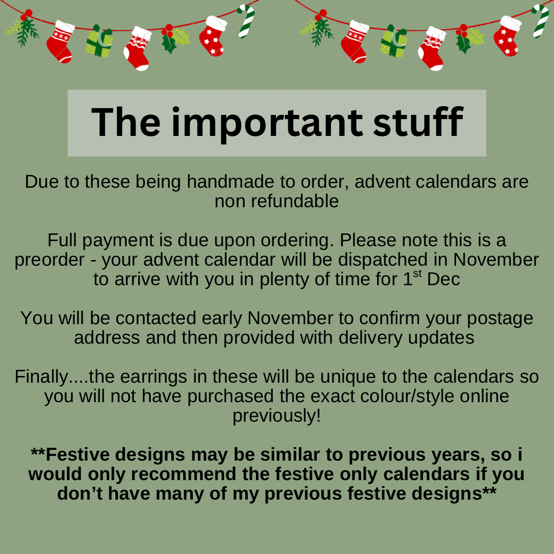 5 day VARIOUS STYLES- FESTIVE ONLY advent calendar *pre-order*