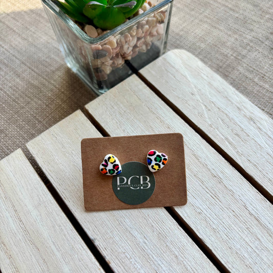 Rainbow leopard heart studs
