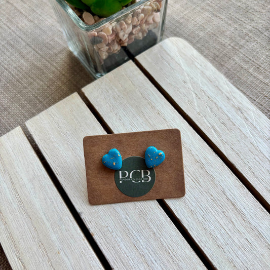 Teal/gold heart studs