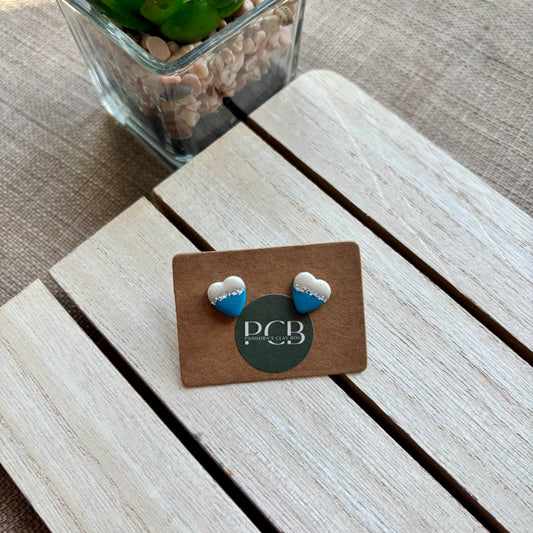 Teal/pearl heart studs