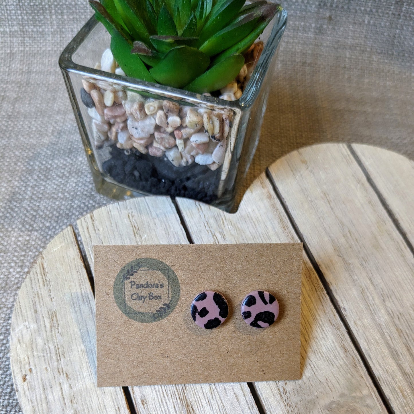 Blush leopard print studs