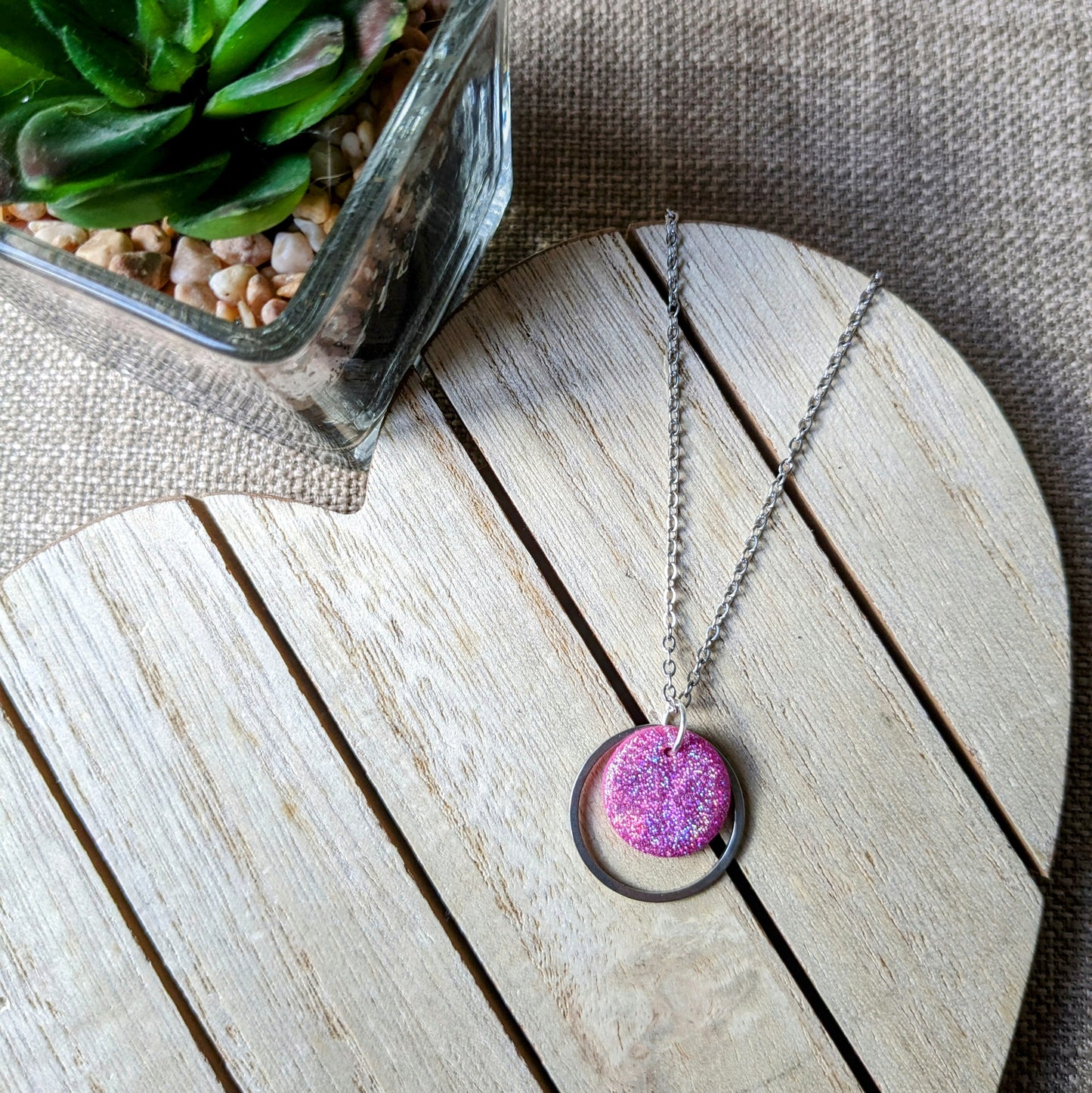 Pink glitter necklace