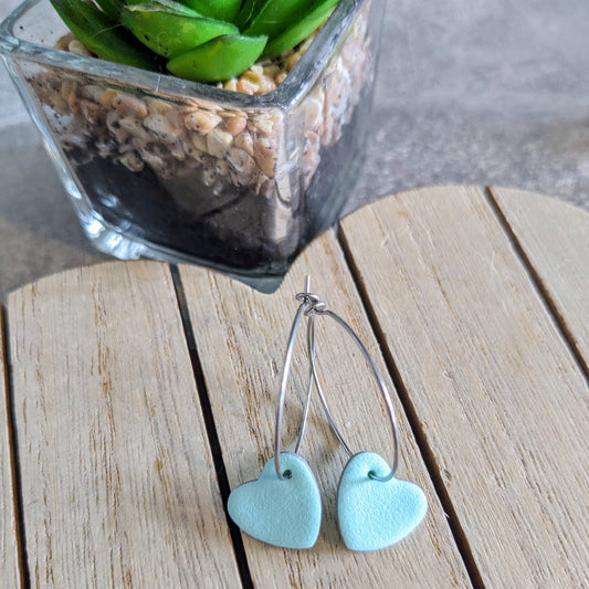 Silver outline mint heart hoops