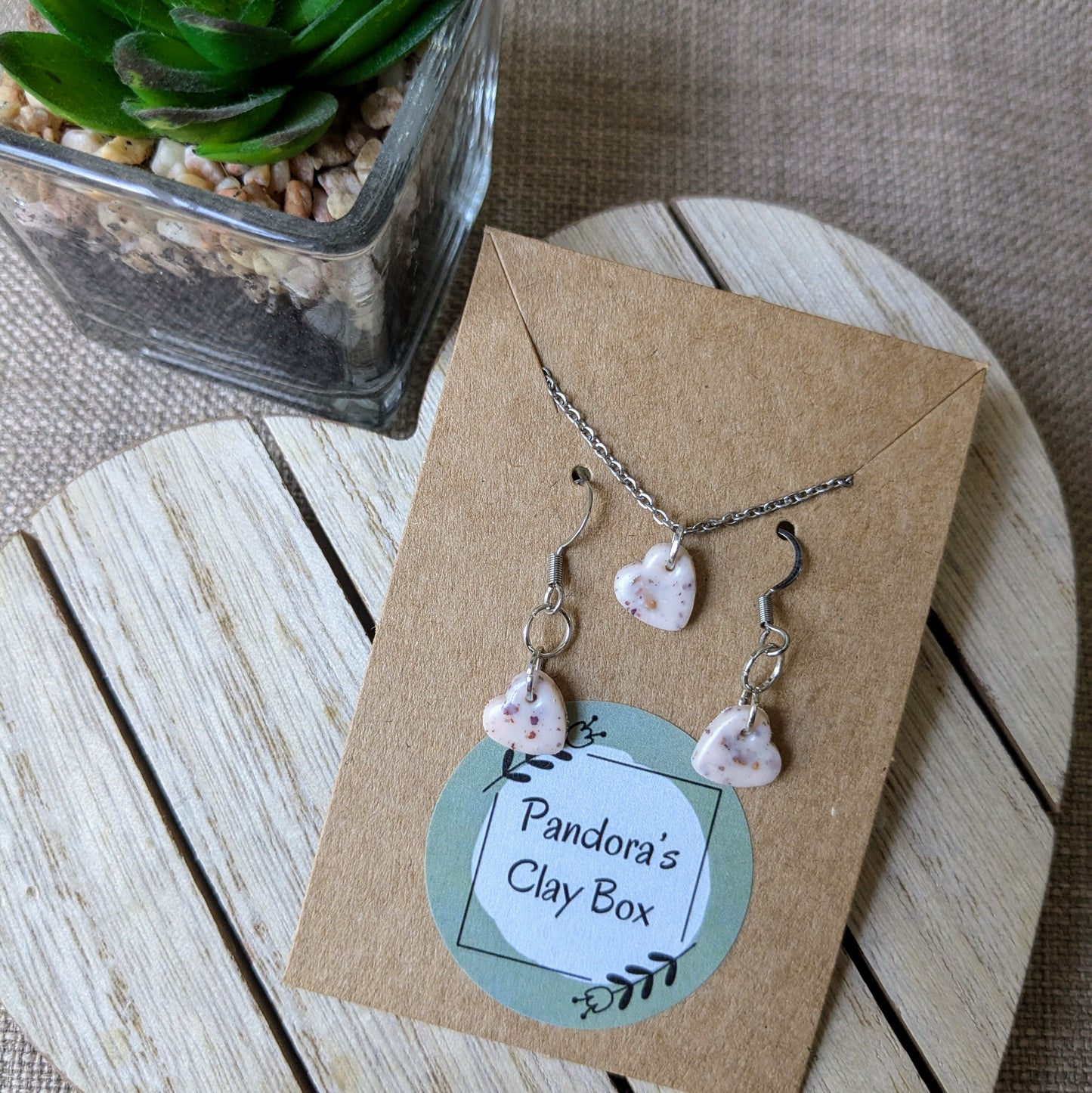 Heart necklace + earrings set