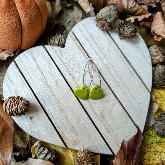 Metallic green heart hoops