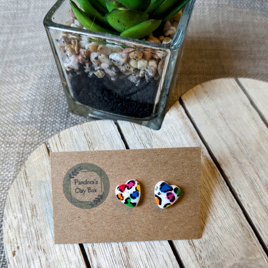 Rainbow leopard heart studs