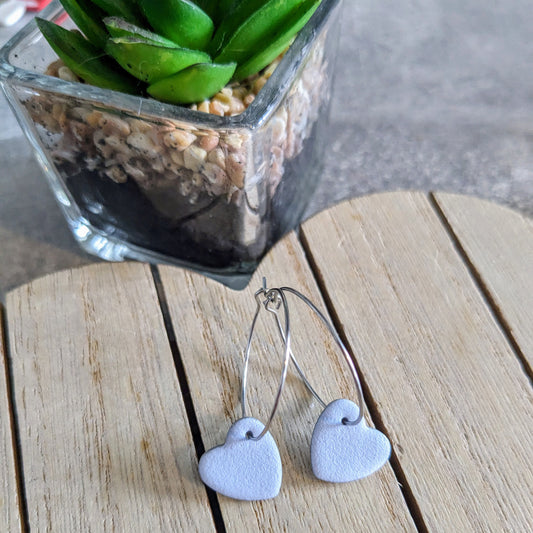 Silver outline blue heart hoops