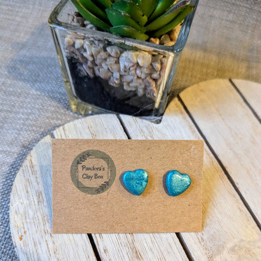 Metallic teal heart studs