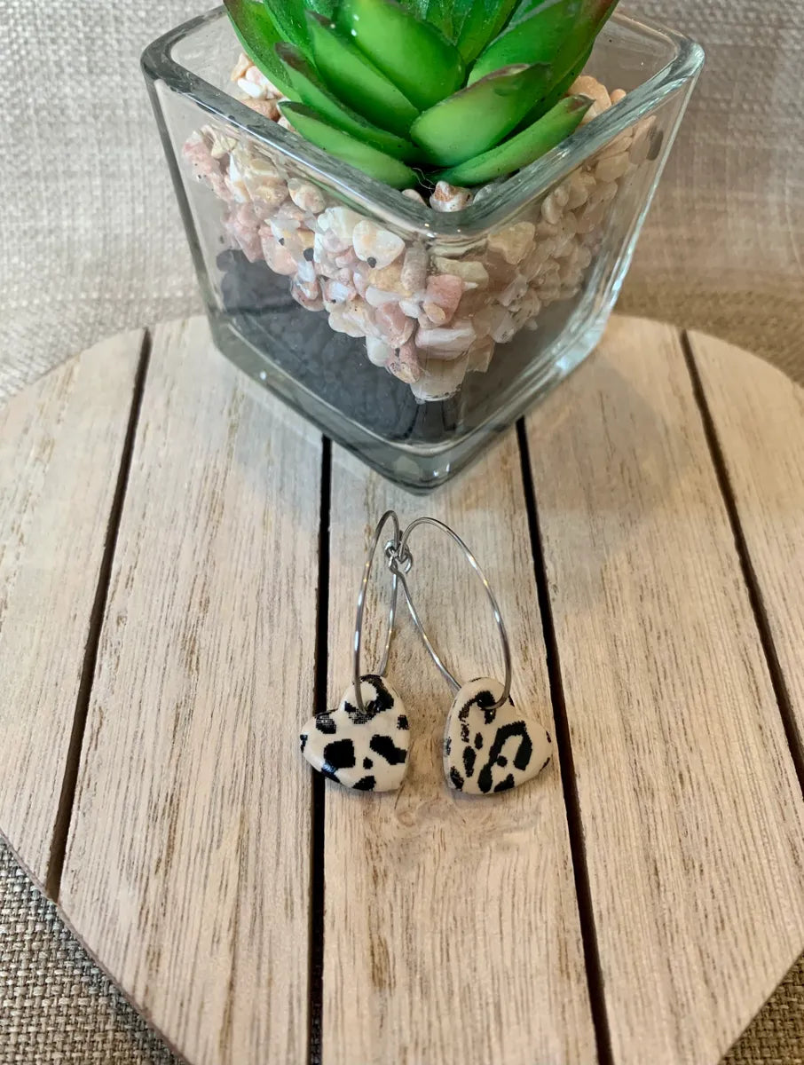 Nude leopard heart hoops