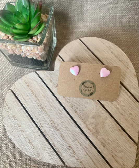 Iridescent pink heart studs