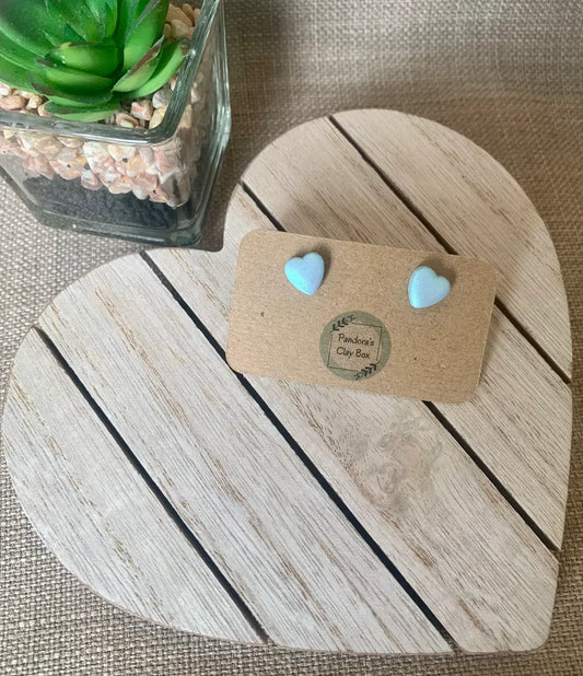 Iridescent blue heart studs