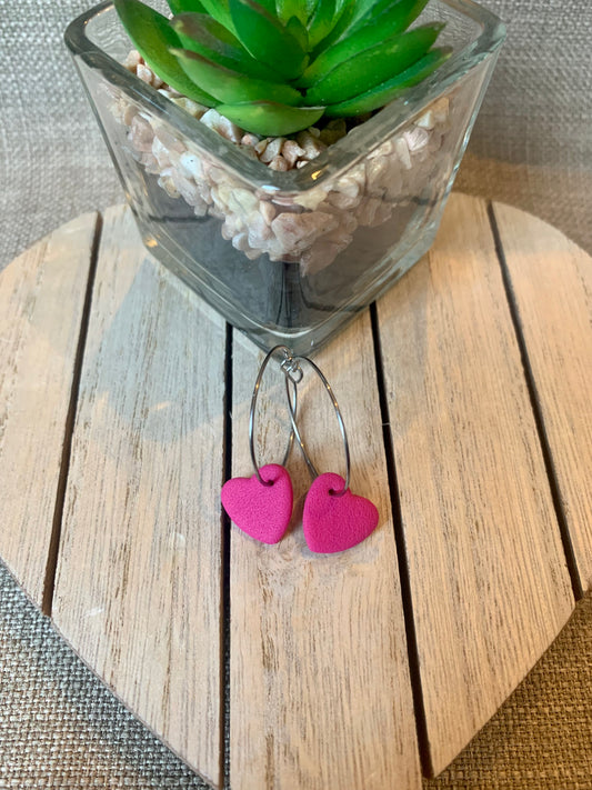 Pink matte heart hoops