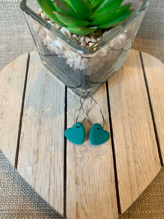 Green matte heart hoops