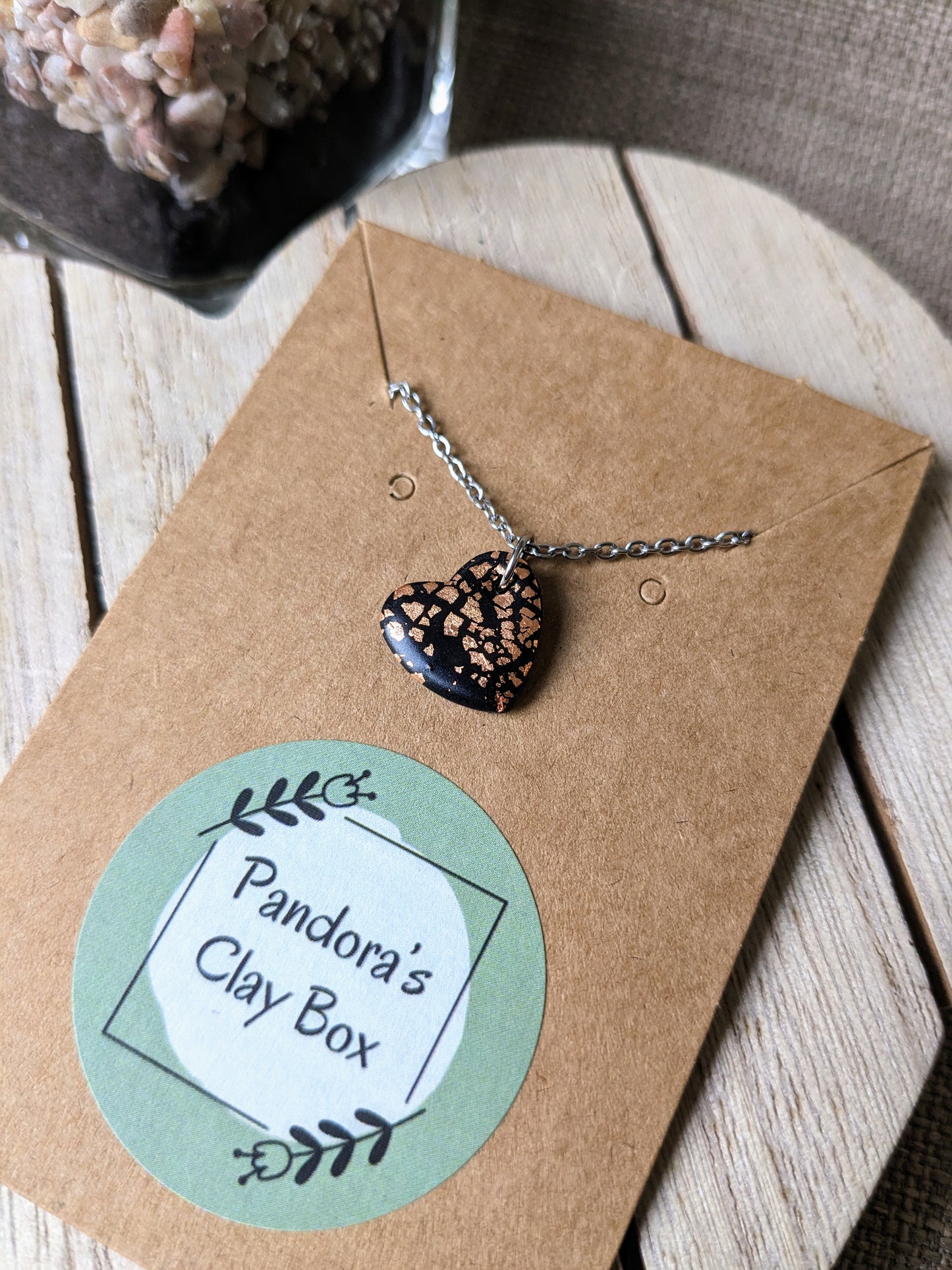 Black/rose gold heart necklace