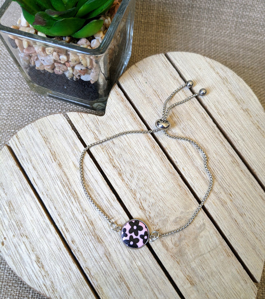 Pink/black floral bracelet